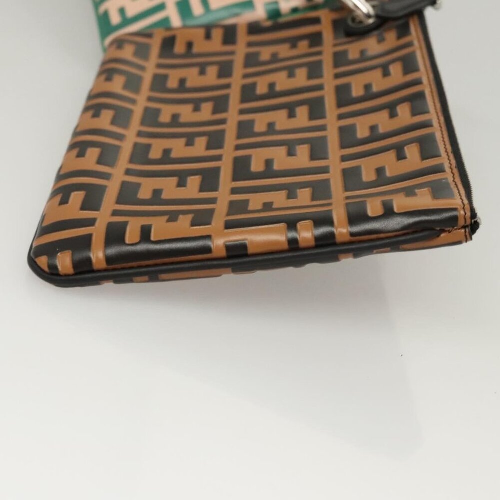 FENDI Zucca Canvas Triplet Pouch Black Brown Red Auth ac3770 - Picture 2 of 16